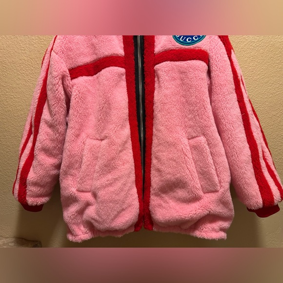 New Gucci x Adidas Logo Pink Puffer Fleece Double Sided Jacket Size 42 / US L - Picture 4 of 16